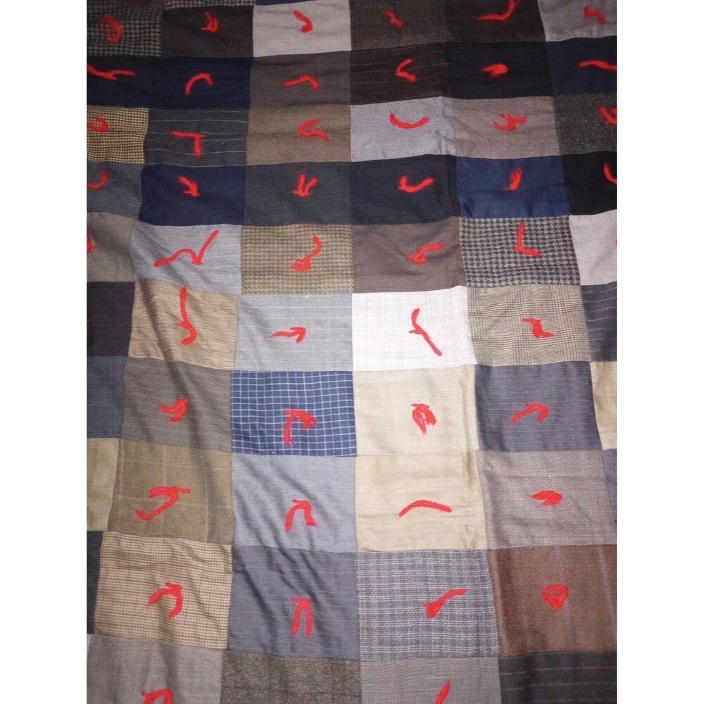 Handmade Block Quilt Blanket Fabric Hand-Tied 85
